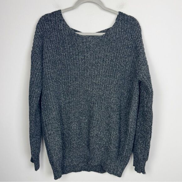 SPARKLE & FADE | Black & Grey Scoopneck Sweater Cut Out Back Women’s Size Large - Picture 1 of 8